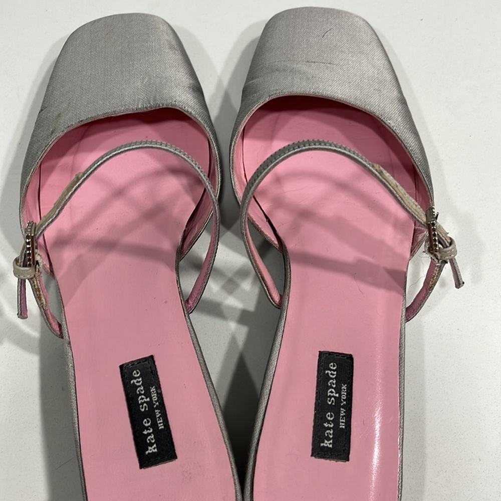 Kate Spade Soft Gray Dupioni Silk Square Toe Strap Low Heel - Picture 8 of 14